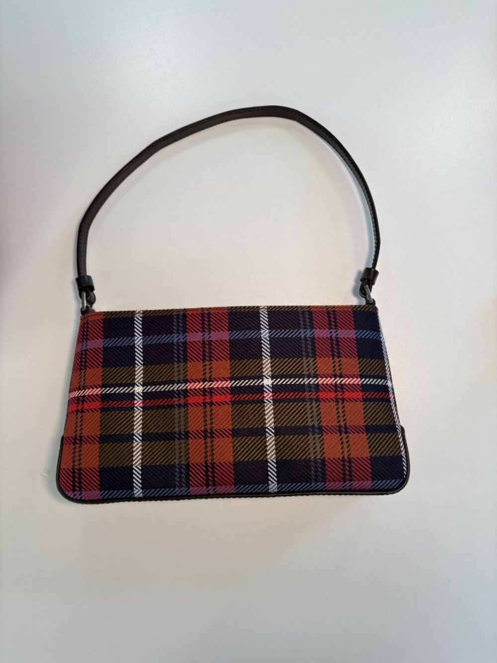 Preston & York Plaid Shoulder Bag Tartan Baguette Purse Red Navy Brown